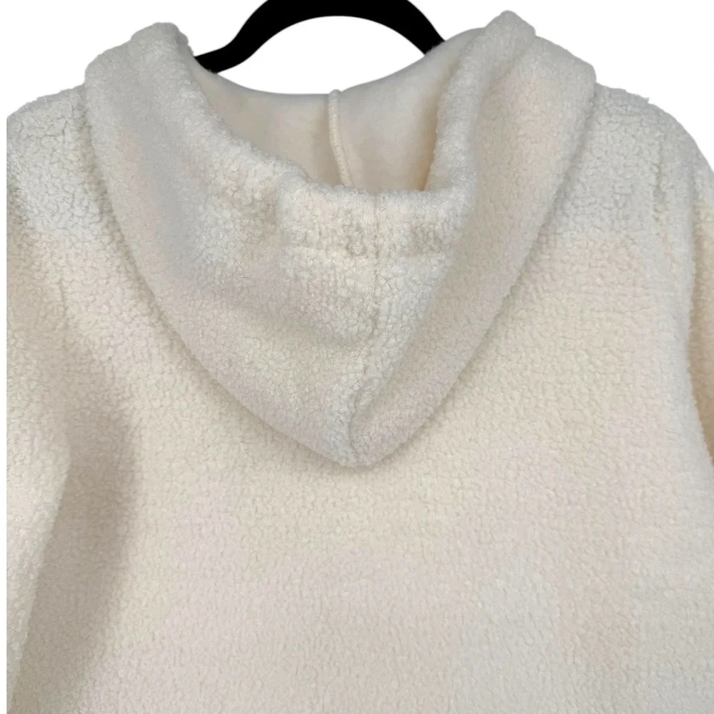 NWT LOFT V-Neck Sherpa Hoodie Ivory Pullover Sweater Top Size Small Cozy Lounge - Picture 8 of 14